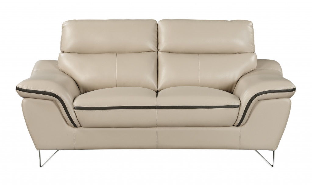 Love Seat Faux Leather - Beige / Silver