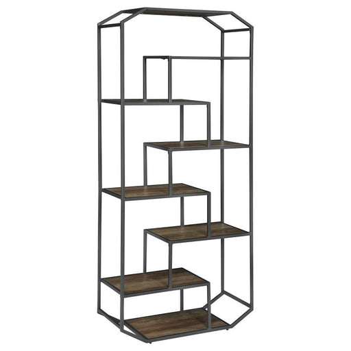 Leland - 6-Shelf Bookcase - Rustic Brown And Dark Gray - Simple Home Plus