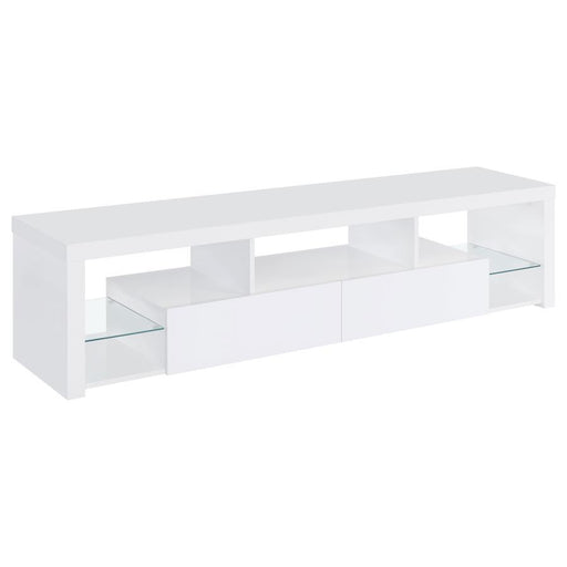 Jude - 2-Drawer 71" TV Stand With Shelving - White High Gloss - Simple Home Plus