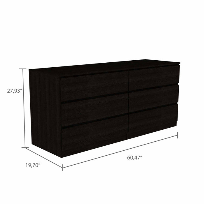 Six Drawer, Double Dresser - Black