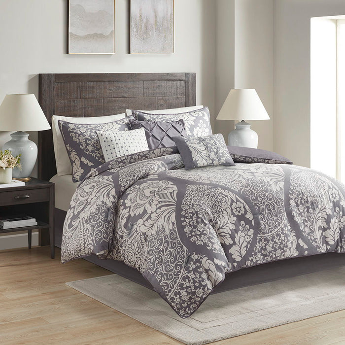 Vienna - Queen 7 Piece Printed Comforter Set - Gray