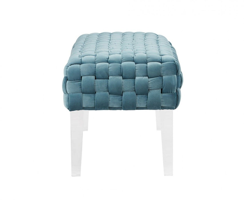 Rectangular Modern Textured Velvet Bench With Acrylic Legs - Light Teal