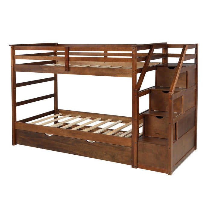 Twin Over Twin Bunk Bed with Trundle - Walnut