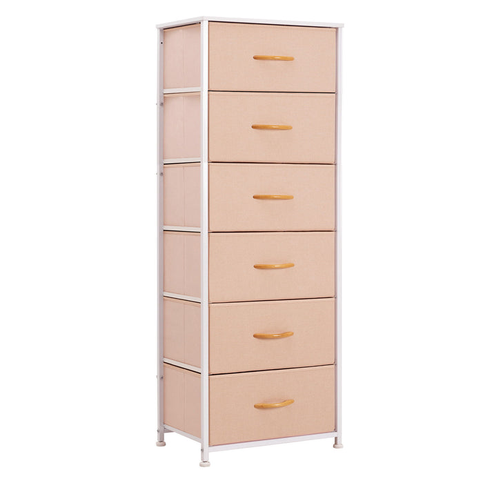 Steel And Fabric Six Drawer Chest - Pink / White