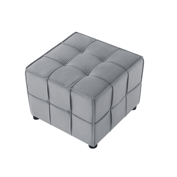 Velvet And Black Cube Ottoman - Light Gray