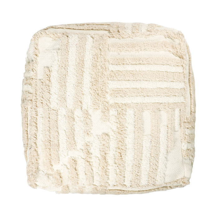 Cotton Cube Striped Pouf Ottoman - Beige