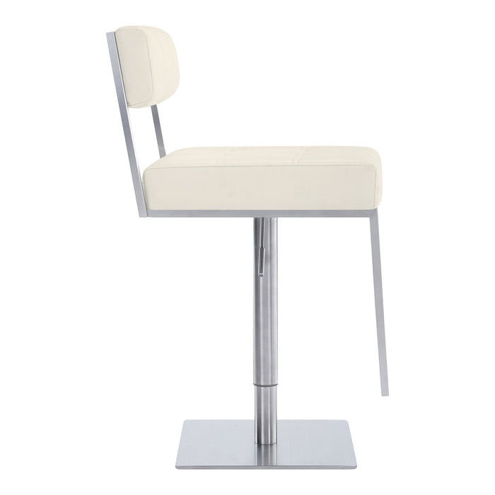 Faux Leather Swivel Low Back Adjustable Height Bar Chair - White / Silver