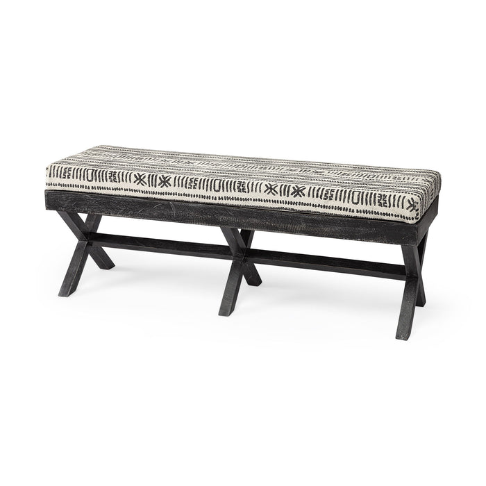 Upholstered Cotton Blend Bench - Gray / White / Black