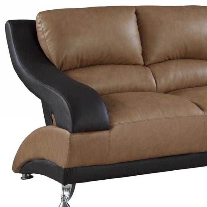 Faux Leather Love Seat - Brown / Silver