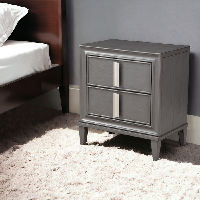 Two Drawer Contemporary Wood Nightstand - Dark Gray