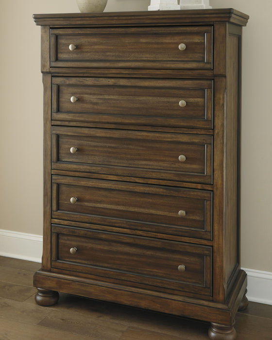 Flynnter - Medium Brown - Five Drawer Chest - Simple Home Plus