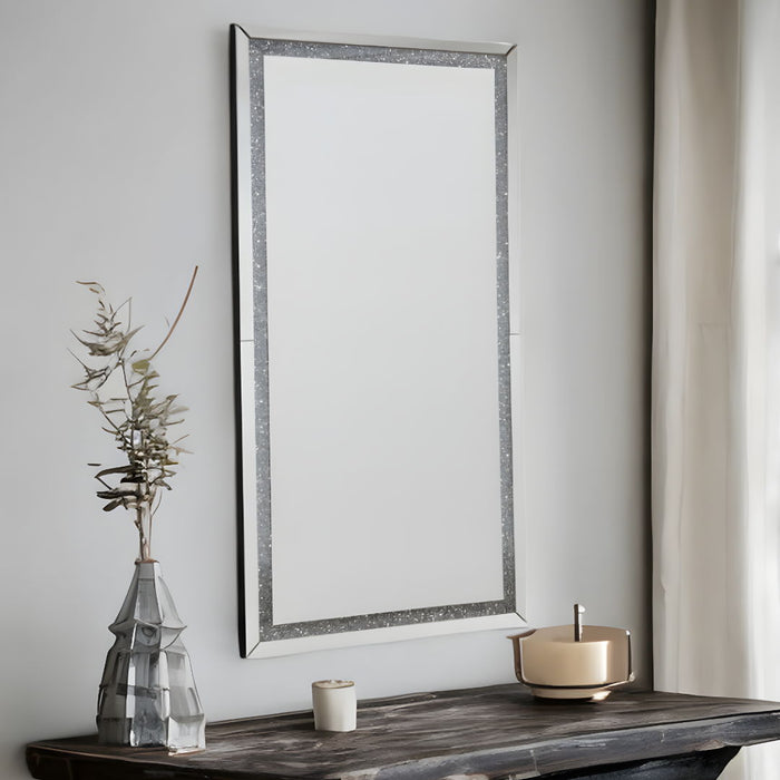 68" Led, Mirrored & Faux Diamonds Lighted Accent Mirror - Silver