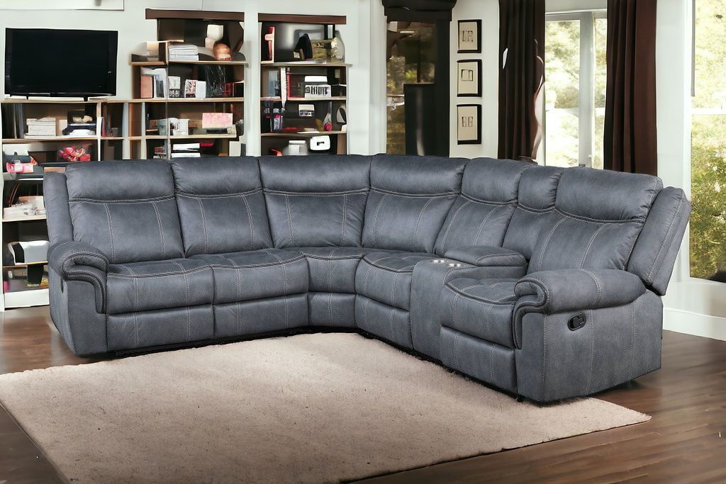 Velvet Reclining L Shaped Six Piece Corner Sectional With Console - Gray