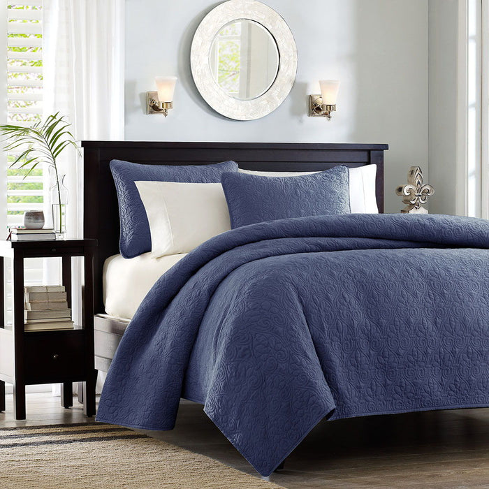 Quebec - Reversible Coverlet Set - Navy