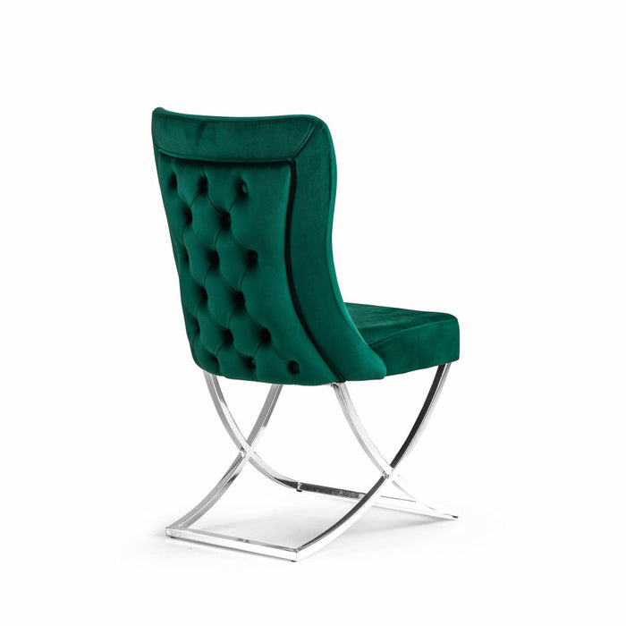 Upholstered Microfiber Dining Chairs (Set of 2) - Tufted Green and Chrome