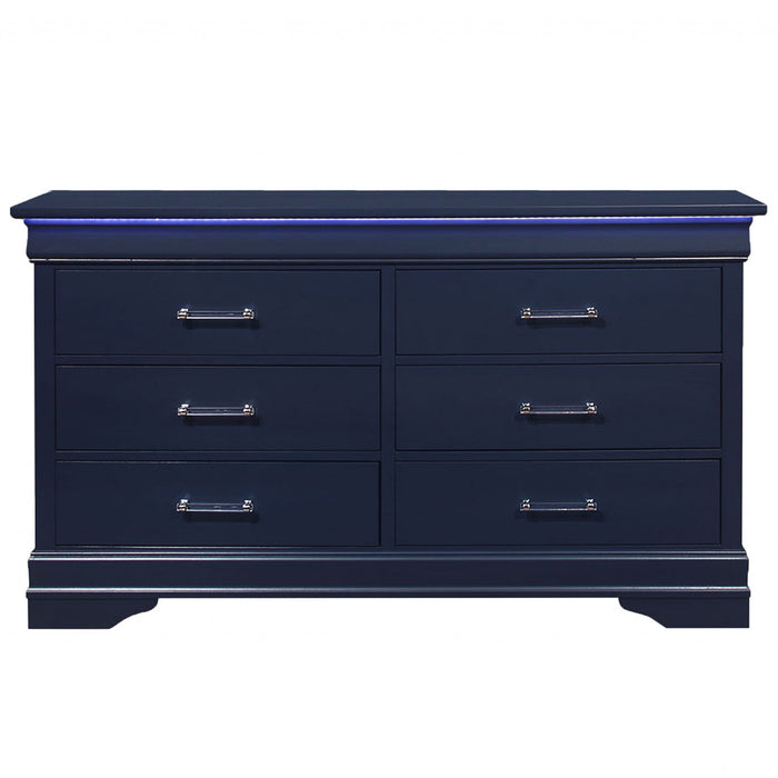 Solid Wood Six Drawer Double Dresser With Led - Blue