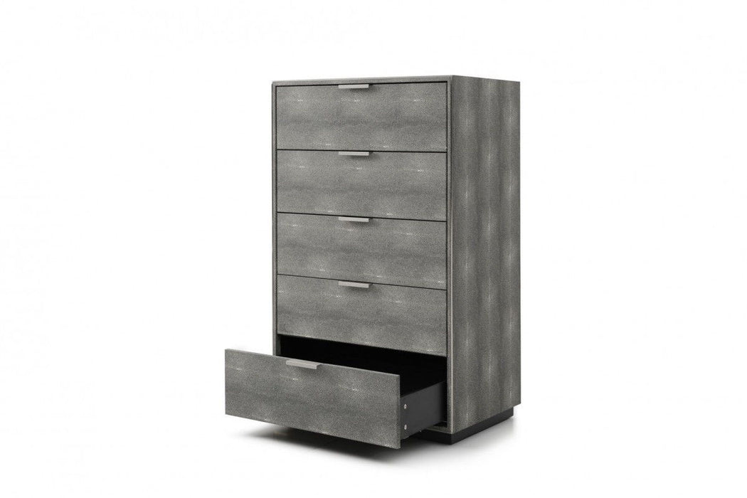 Solid Wood And Stainless Steel Five Drawer Chest - Gray