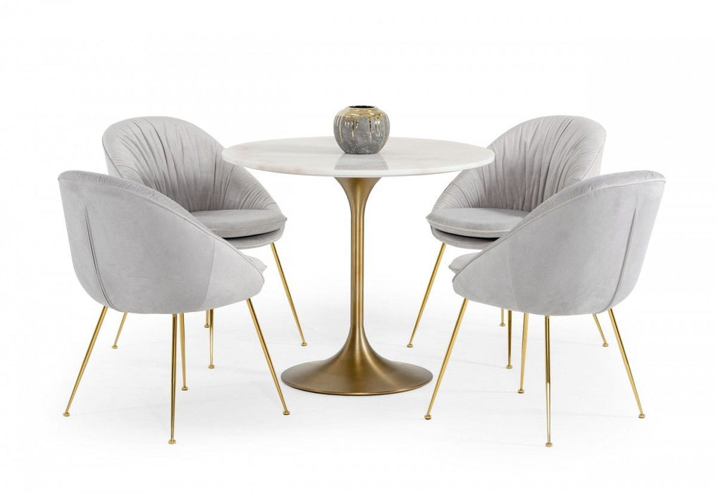 Rounded Marble And Metal Dining Table - White / Gold