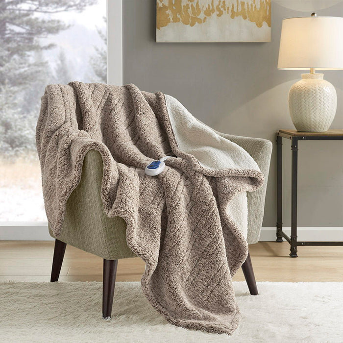 Marbled Sherpa - Heated Throw - Gray