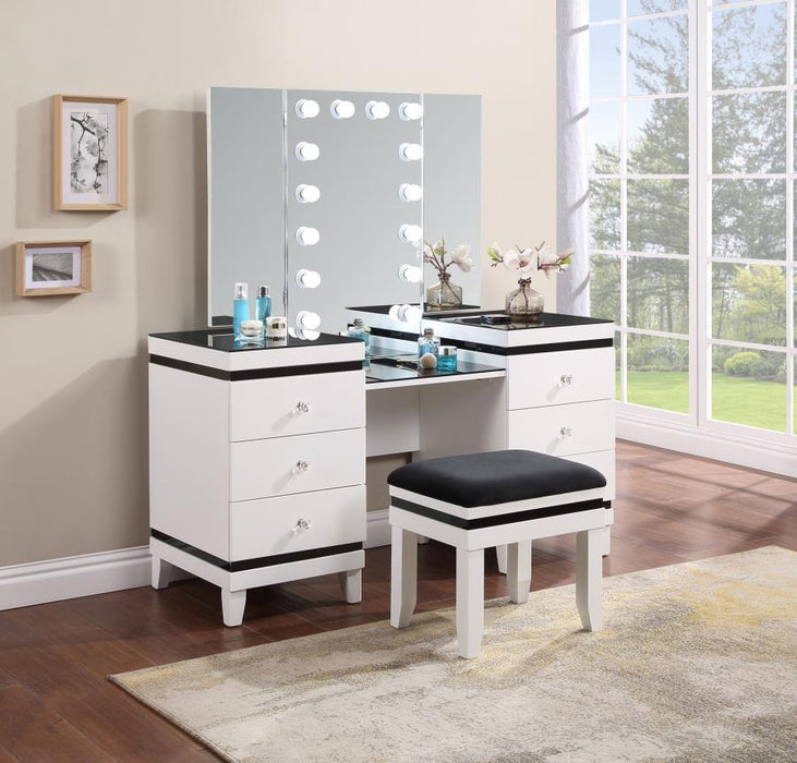 Talei - 6-Drawer Vanity Set With Hollywood Lighting - Black And White - Simple Home Plus