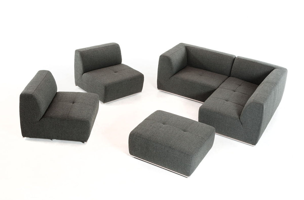 Modular L Shaped Five Piece Sofa And Chaise Sectional - Gray