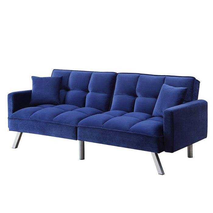 Velvet Sleeper Sofa And Toss Pillows With Black Legs - Blue