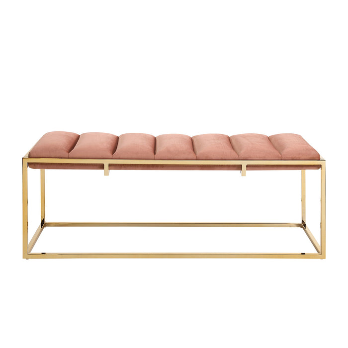 Upholstered Velvet Bench - Gold / Blush