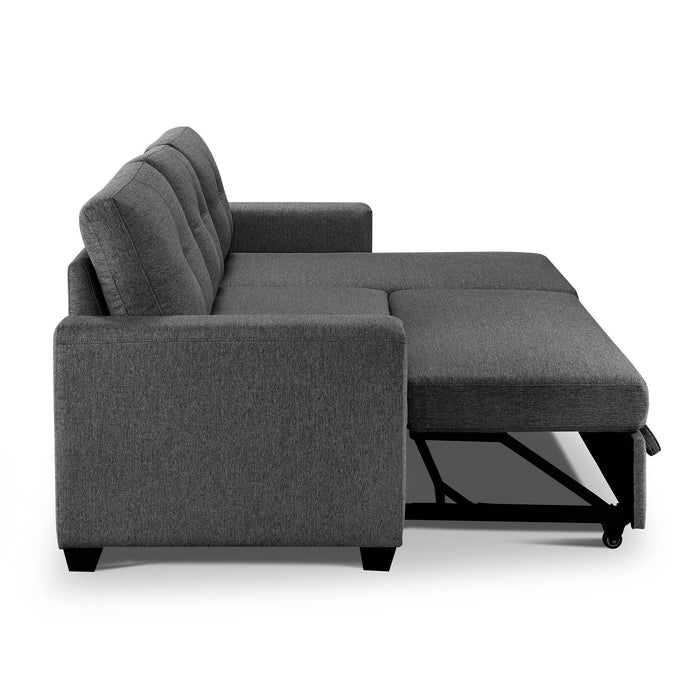 Polyester Blend Convertible Futon Sleeper Sofa With Black Legs - Dark Gray