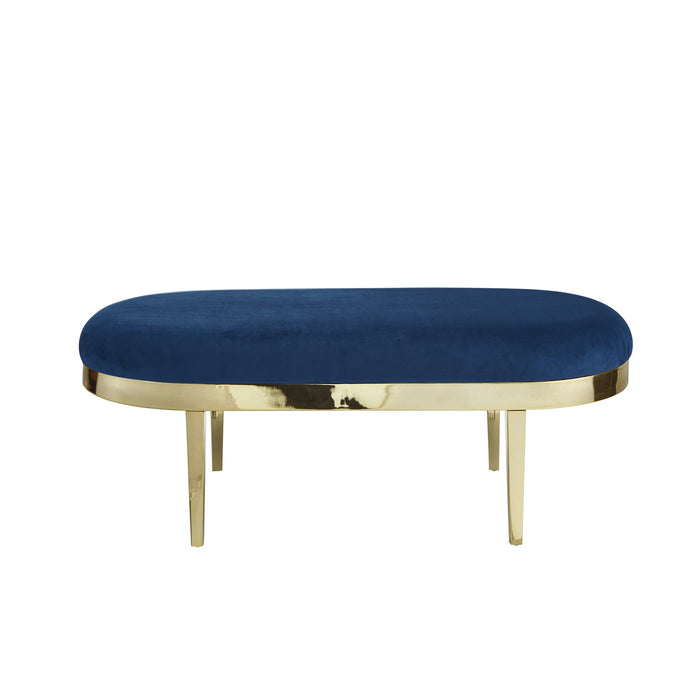 Velvet Bench Upholstered - Navy Blue / Gold