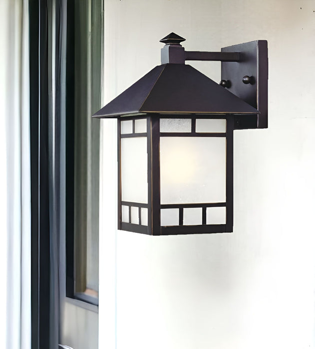 Petite Frosted Glass Lantern Wall Light - Antique Bronze