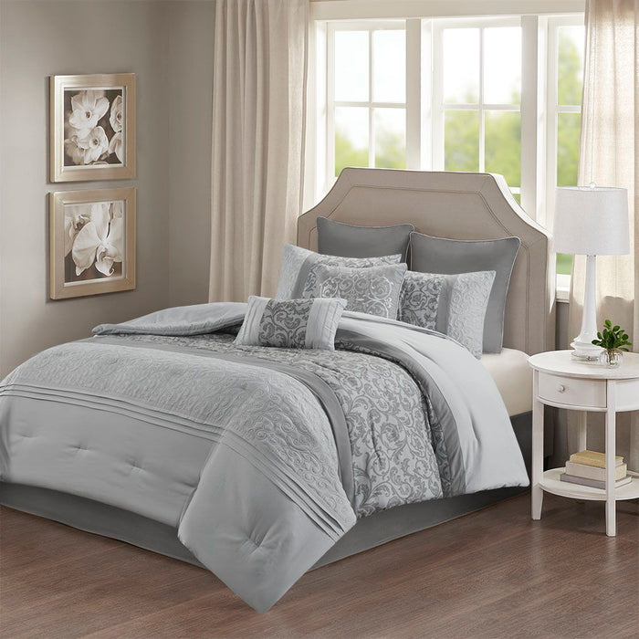 Ramsey - King Embroidered 8 Piece Comforter Set - Gray