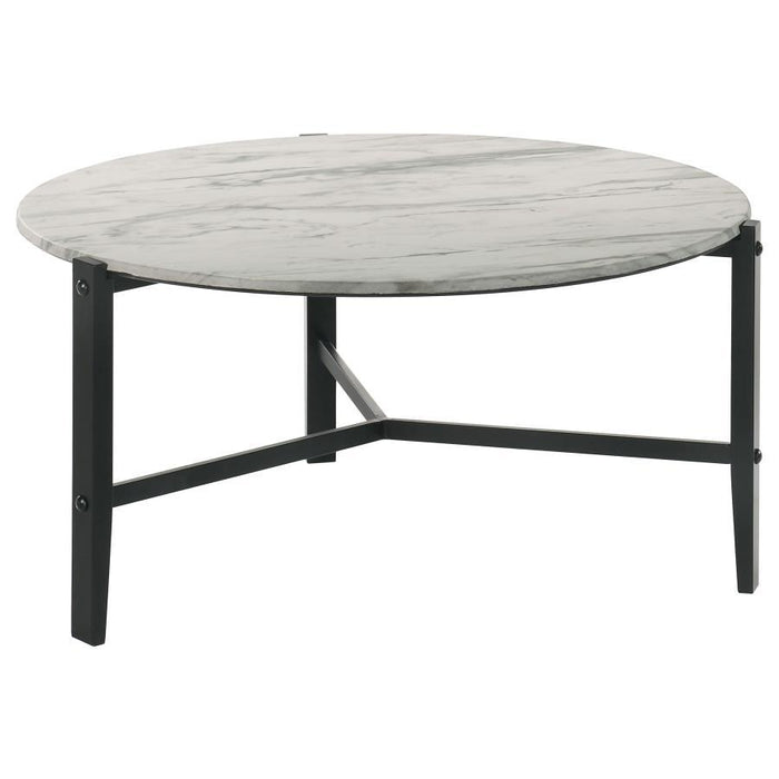 Tandi - Round Coffee Table Faux Marble - White And Black - Simple Home Plus