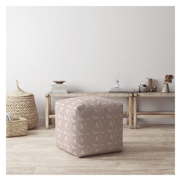 Cotton Animal Print Pouf Ottoman - Pink