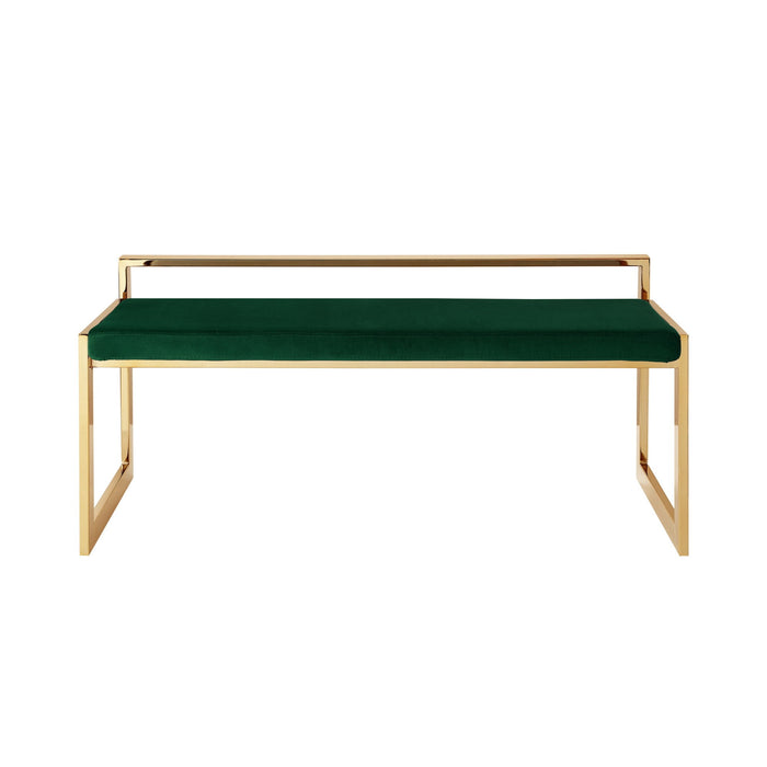 Upholstered Velvet Bench - Green / Gold