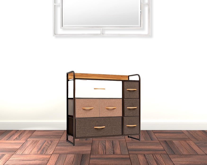 Steel And Fabric Seven Drawer Dresser - Brown