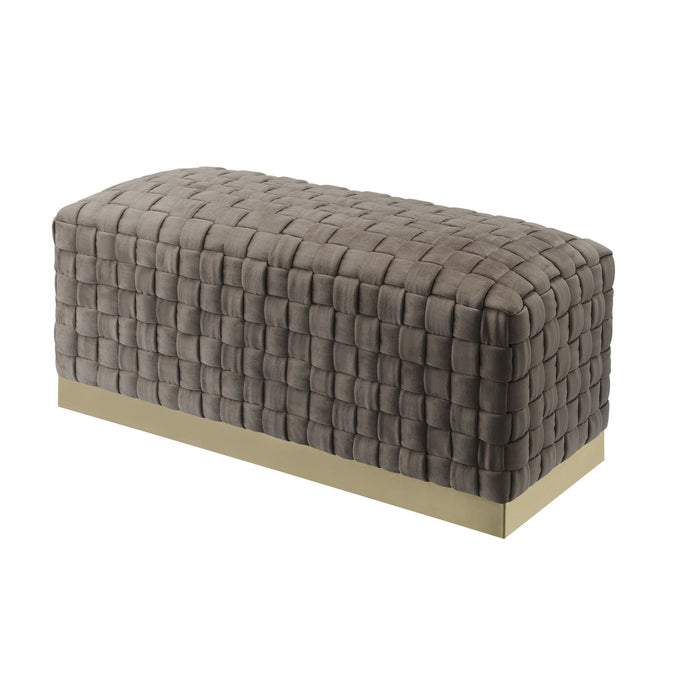 Upholstered Velvet Bench - Taupe / Gold