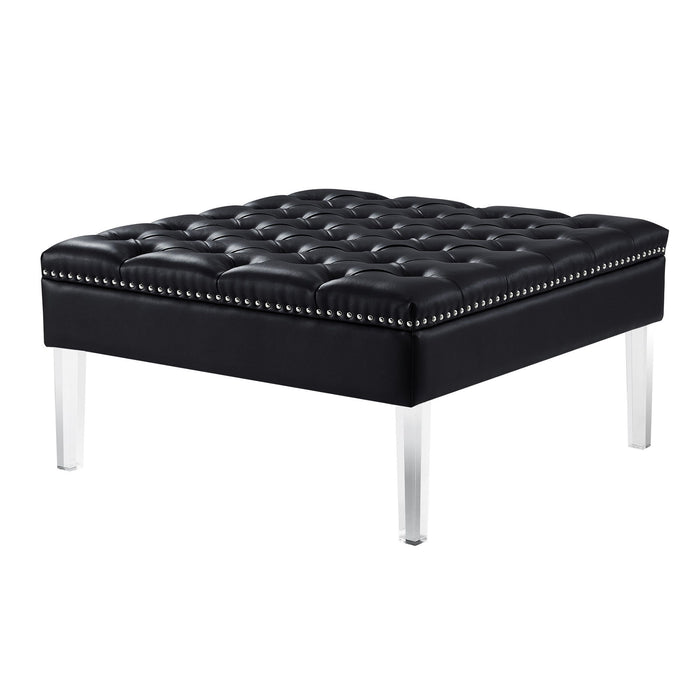 Faux Leather Cocktail Ottoman - Black / Clear