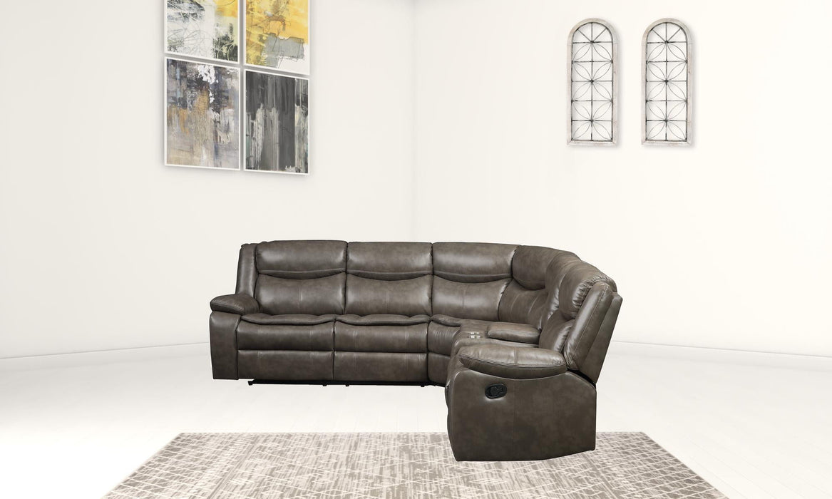 Faux Leather Reclining L Shaped Six Piece Corner Sectional With Console - Taupe