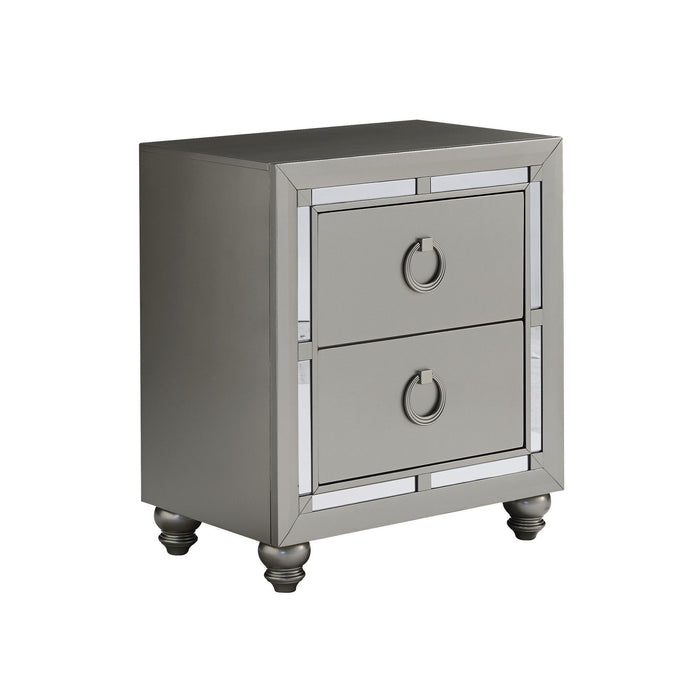 Champagne Tone Nightstand With 2 Drawer Mirror Trim Accent - Silver