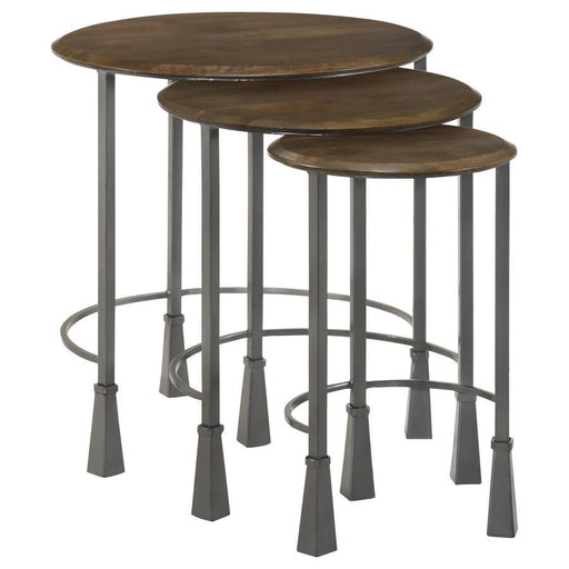 Deja - 3 Piece Round Nesting Table - Natural And Gunmetal - Simple Home Plus