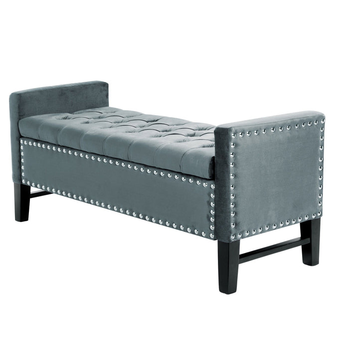 Upholstered Velvet Bench With Shoe Storage - Slate Blue