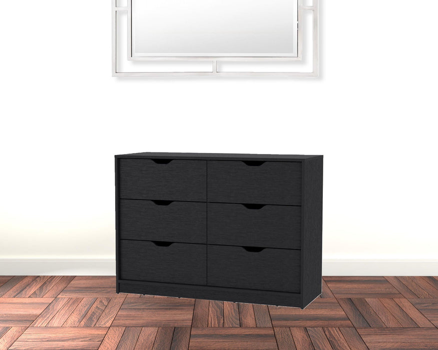 Manufactured Wood Six Drawer Modern Dresser - Black