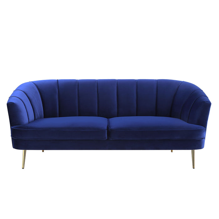 Velvet Sofa With Gold Legs - Blue