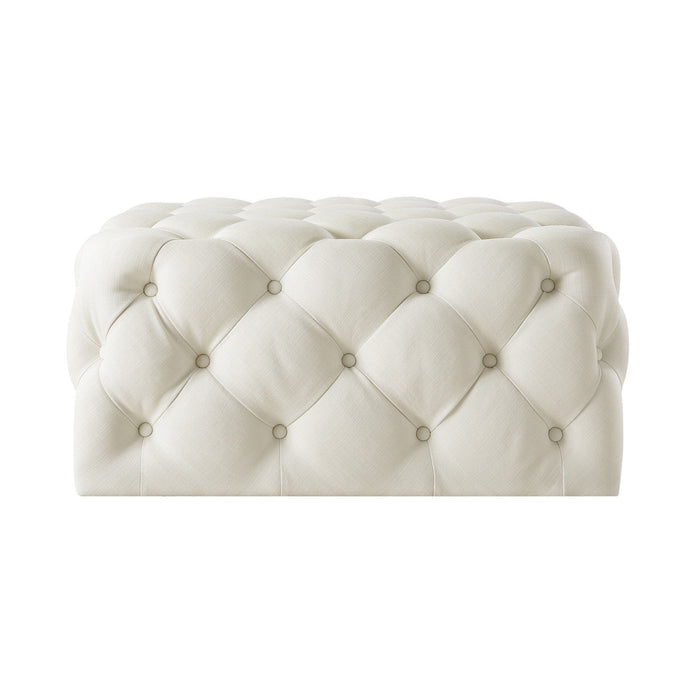 Linen Rolling Tufted Cocktail Ottoman - White