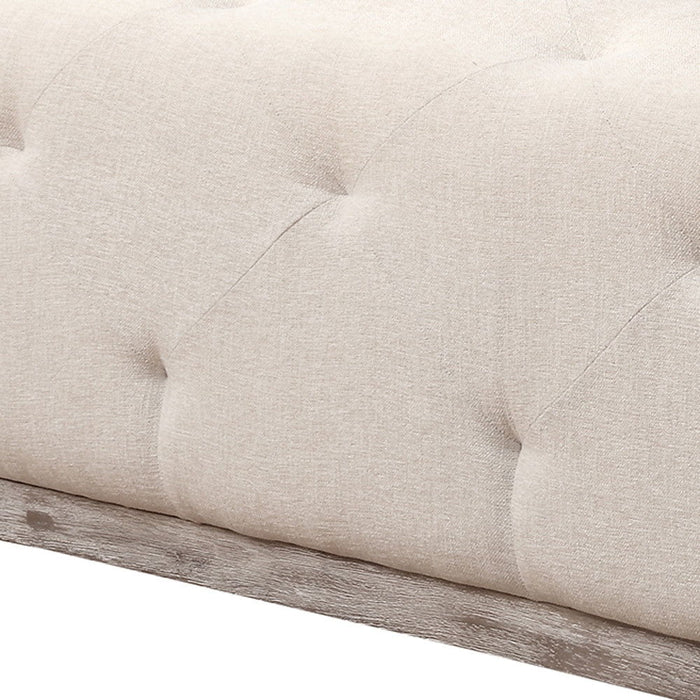 Velvet Tufted Cocktail Ottoman - Ivory / Brown