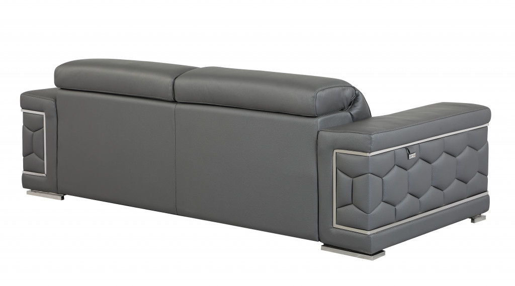 Sofa Italian Leather With Silver Legs - Gray