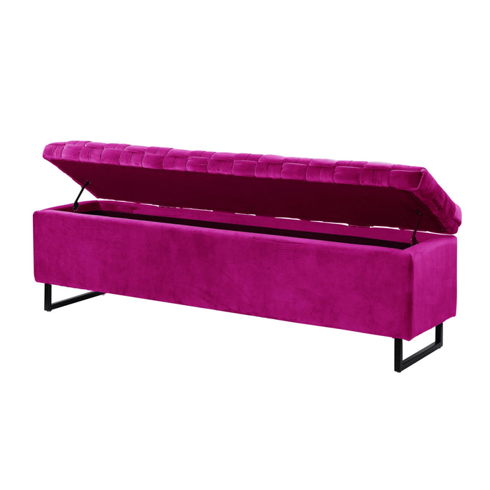 Upholstered Velvet Bench With Flip Top - Fuchsia