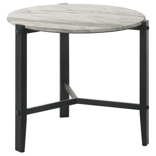 Tandi - Round End Table Faux Marble - White And Black - Simple Home Plus