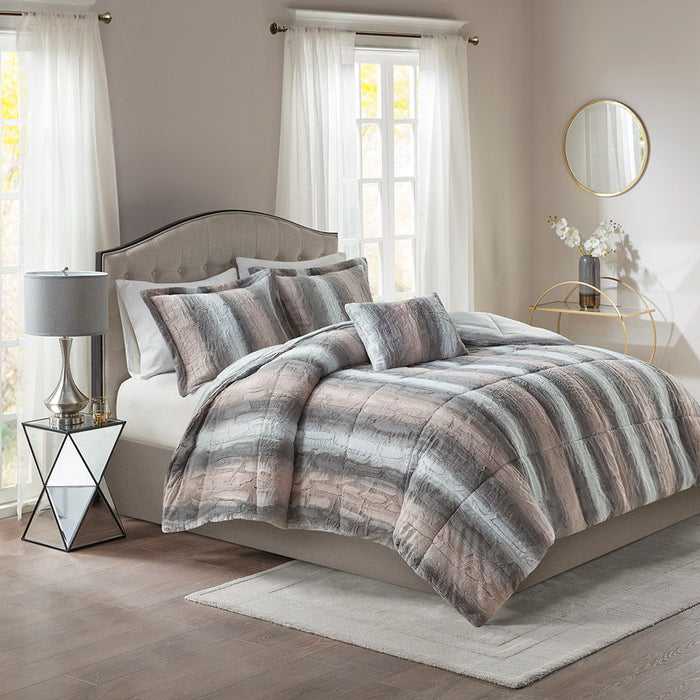 Zuri - King Comforter (Set of 4) - Blush / Gray