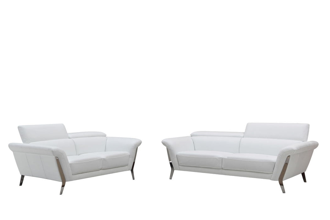 Leather Sofa Set - White / Steel